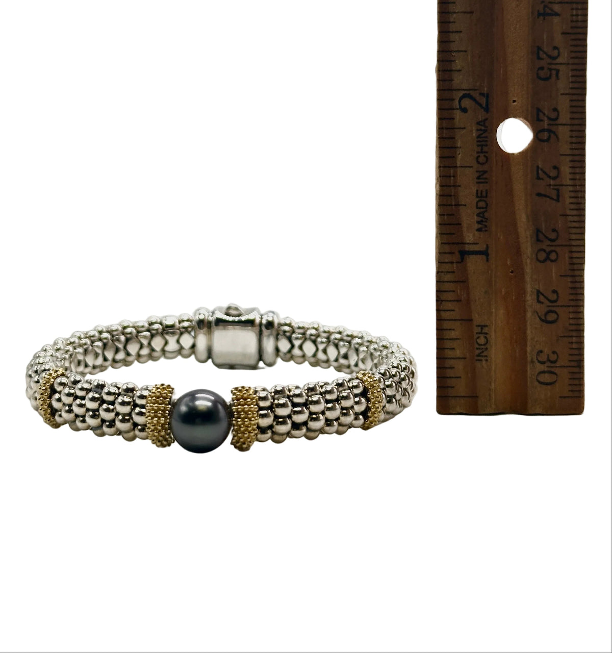 18k yg/SS LAGOS Two-Tone Tahitian Pearl Caviar Bracelet