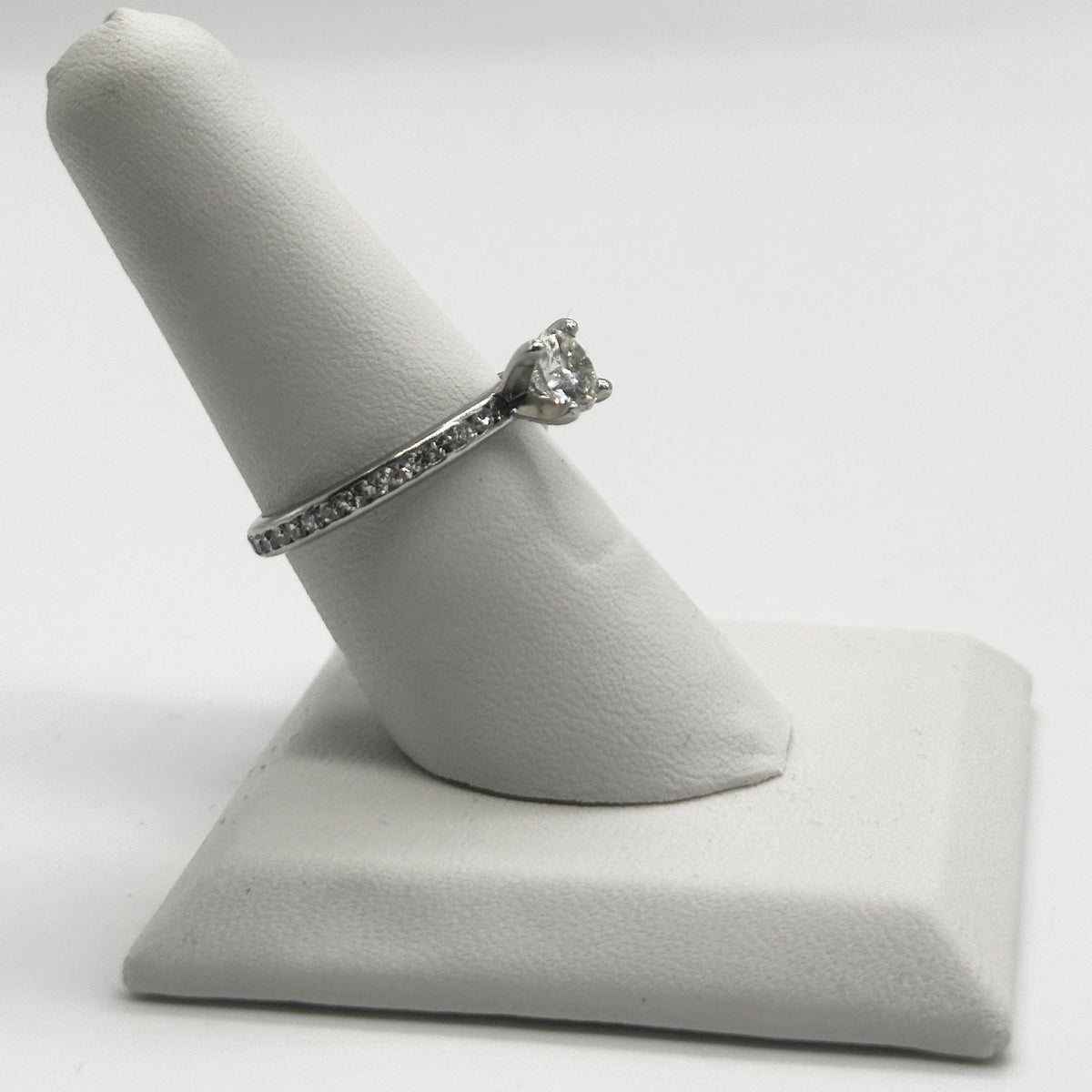 Platinum Rnd. Solitaire Diamond Engagement Ring w/Rnd. Diamond Channel Set Eternity Band