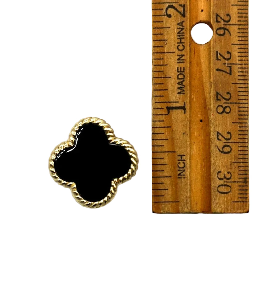 14k yg Black Onyx Clover Stud Earrings