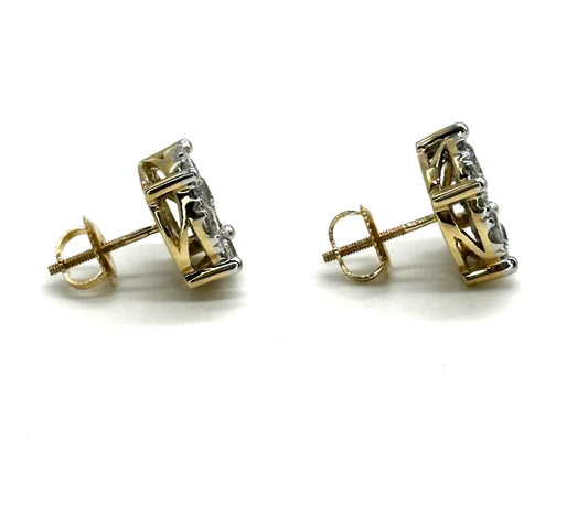 10k yg Round Diamond Cluster Stud Earrings