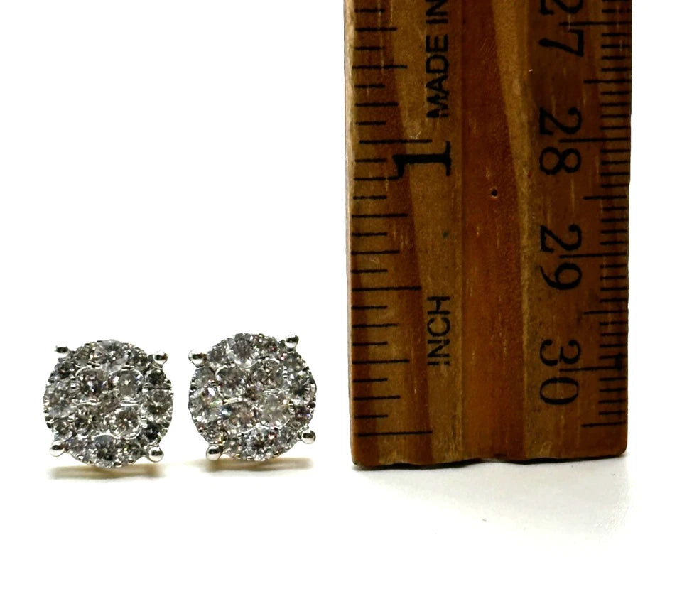 10k yg Round Diamond Cluster Stud Earrings