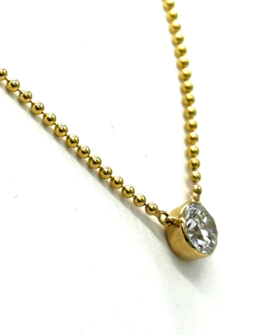 14k yg Lab Diamond Solitaire Necklace w/ Beaded Chain