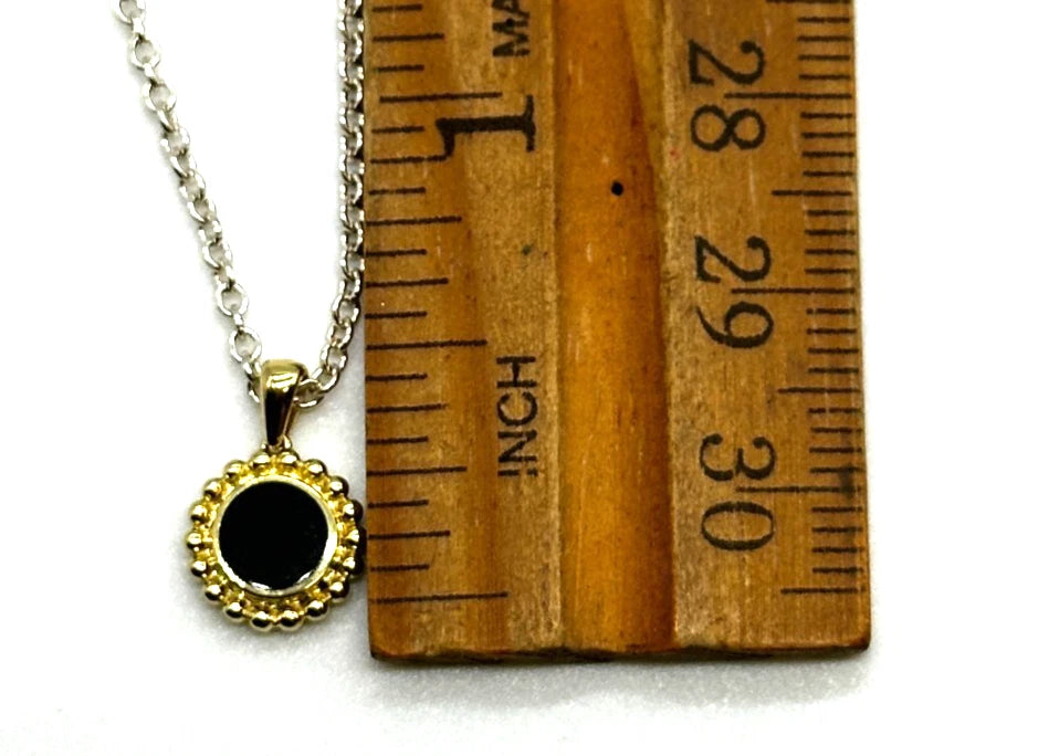 18k yg/SS LAGOS Beaded Bezel Set Circle Black Onyx Necklace