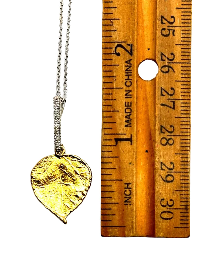 19k & 18k Two-Tone Leaf Necklace w/ Diamonds