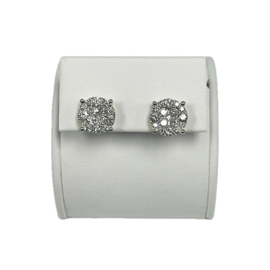 10k yg Round Diamond Cluster Stud Earrings