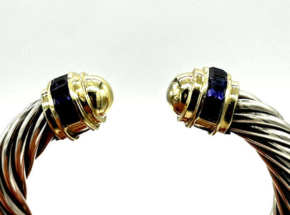 David Yurman 14k yg & SS Thick Cable Bracelet w/ Iolites