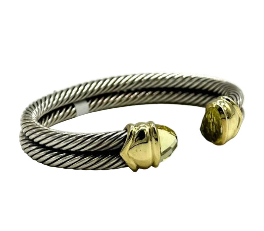 David Yurman 14k yg & .925 Renaissance double Cable Cuff Bracelet w/Citrine Ends