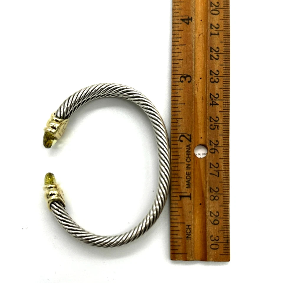 David Yurman 14k yg & .925 Renaissance double Cable Cuff Bracelet w/Citrine Ends
