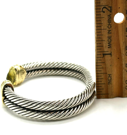 David Yurman 14k yg & .925 Renaissance double Cable Cuff Bracelet w/Citrine Ends