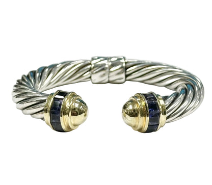 David Yurman 14k yg & SS Thick Cable Bracelet w/ Iolites