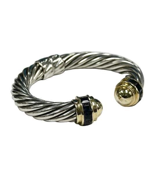 David Yurman 14k yg & SS Thick Cable Bracelet w/ Iolites