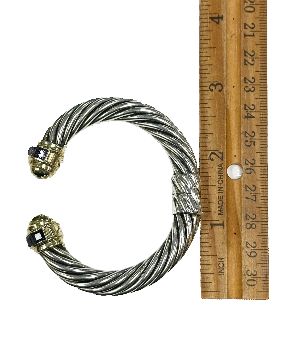 David Yurman 14k yg & SS Thick Cable Bracelet w/ Iolites