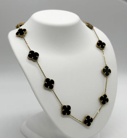 10k yg Black Onyx Clover Necklace