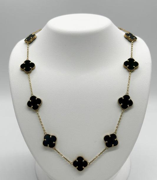 10k yg Black Onyx Clover Necklace