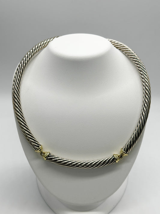 David Yurman 14k yg & .925 Cable Collar Necklace