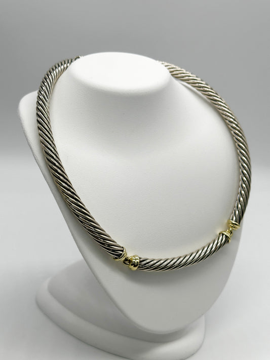 David Yurman 14k yg & .925 Cable Collar Necklace