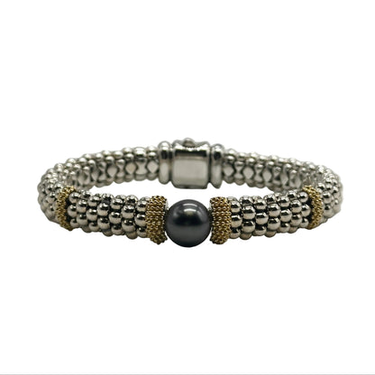 18k yg/SS LAGOS Two-Tone Tahitian Pearl Caviar Bracelet