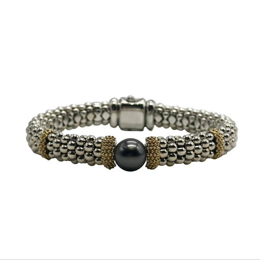 18k yg/SS LAGOS Two-Tone Tahitian Pearl Caviar Bracelet