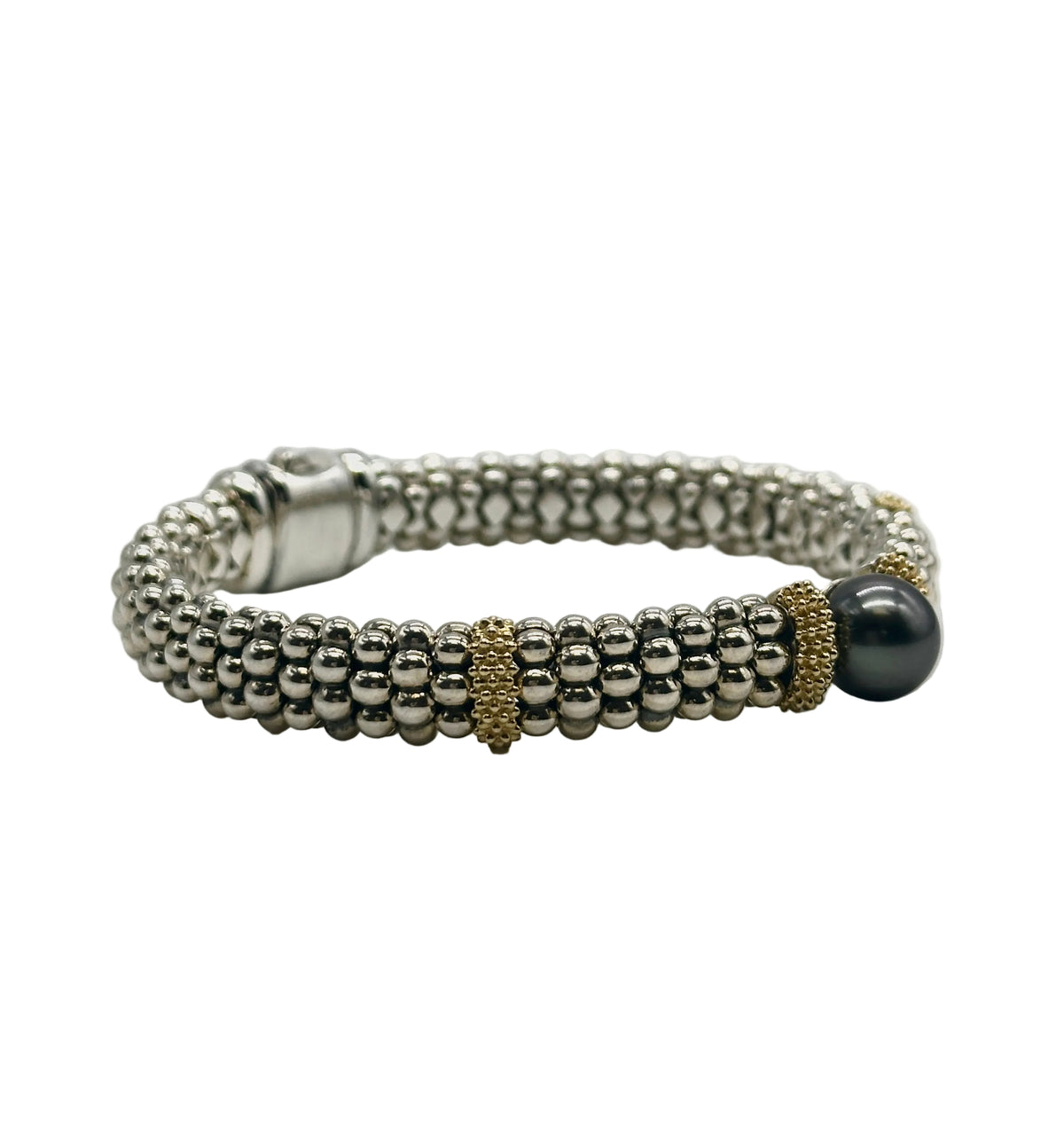 18k yg/SS LAGOS Two-Tone Tahitian Pearl Caviar Bracelet