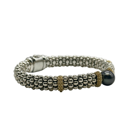 18k yg/SS LAGOS Two-Tone Tahitian Pearl Caviar Bracelet