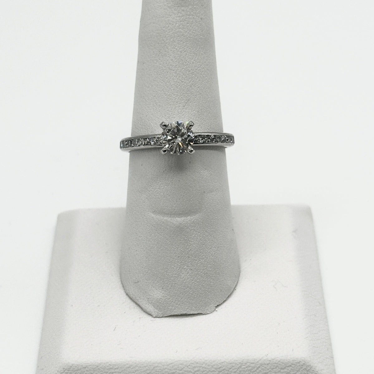 Platinum Rnd. Solitaire Diamond Engagement Ring w/Rnd. Diamond Channel Set Eternity Band