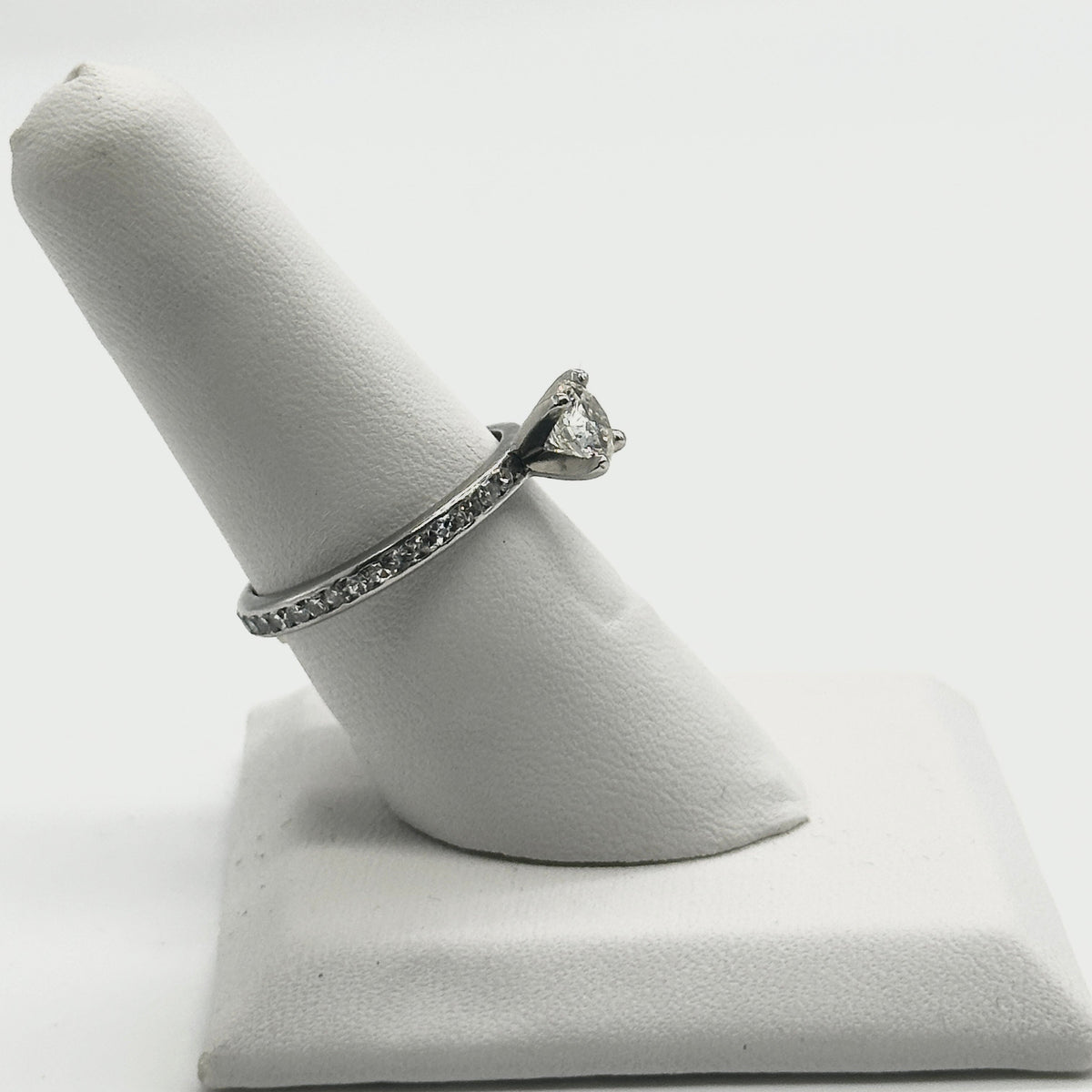 Platinum Rnd. Solitaire Diamond Engagement Ring w/Rnd. Diamond Channel Set Eternity Band
