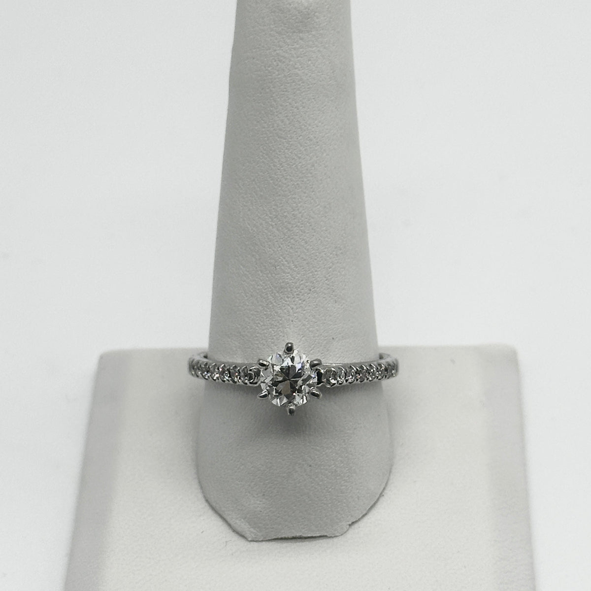 18k wg 6-Prong Rnd. Diamond Solitaire Ring W/filigree & Hidden Diamonds