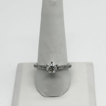 18k wg 6-Prong Rnd. Diamond Solitaire Ring W/filigree & Hidden Diamonds