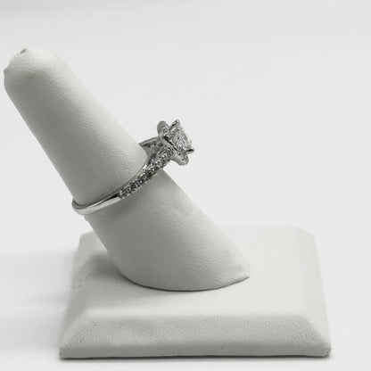 14k wg Princess Cut Center Diamond Halo Set Cathedral Band Ring