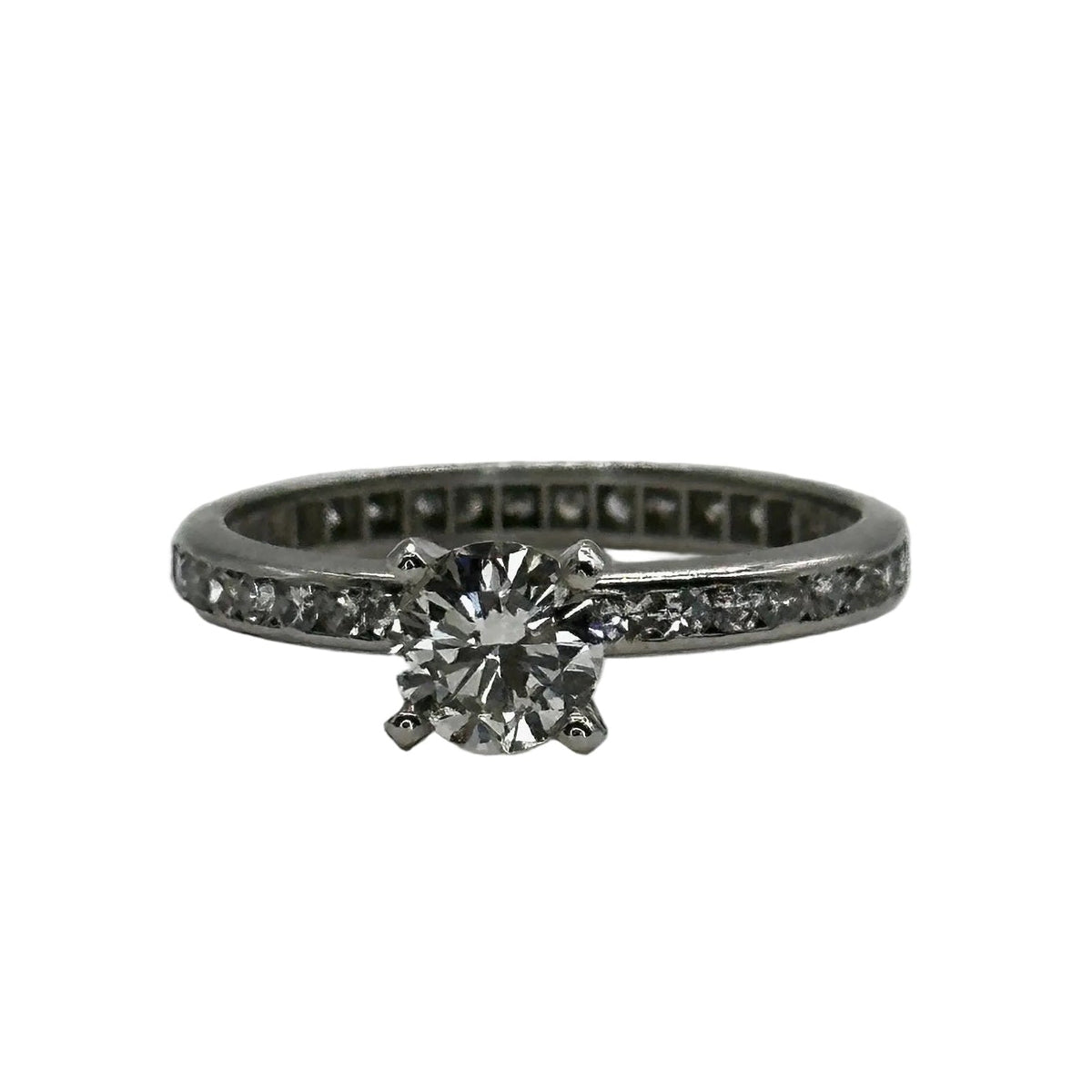Platinum Rnd. Solitaire Diamond Engagement Ring w/Rnd. Diamond Channel Set Eternity Band