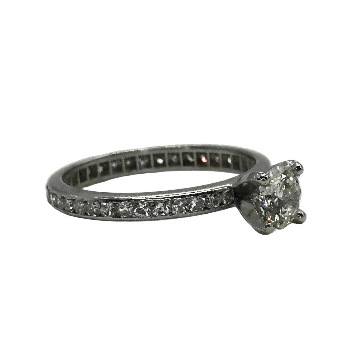 Platinum Rnd. Solitaire Diamond Engagement Ring w/Rnd. Diamond Channel Set Eternity Band
