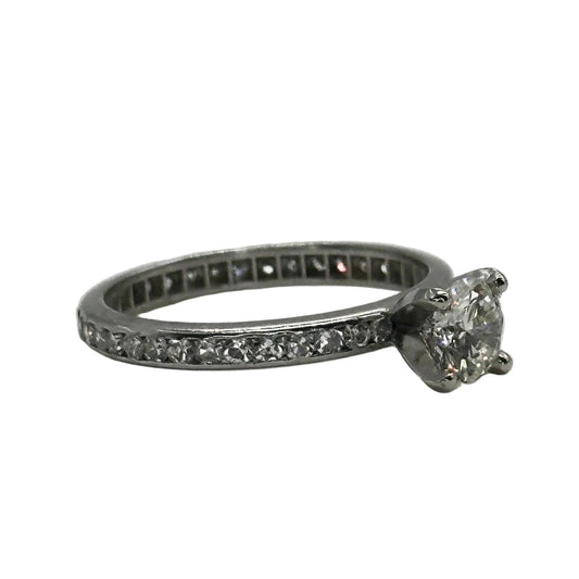 Platinum Rnd. Solitaire Diamond Engagement Ring w/Rnd. Diamond Channel Set Eternity Band