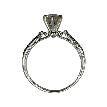 18k wg 6-Prong Rnd. Diamond Solitaire Ring W/filigree & Hidden Diamonds
