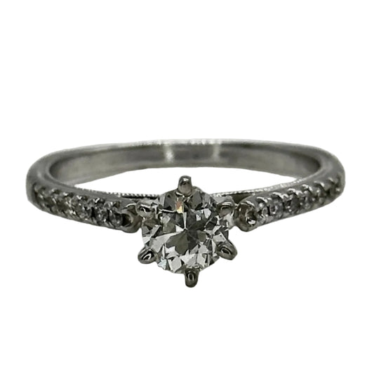 18k wg 6-Prong Rnd. Diamond Solitaire Ring W/filigree & Hidden Diamonds