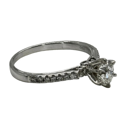 18k wg 6-Prong Rnd. Diamond Solitaire Ring W/filigree & Hidden Diamonds