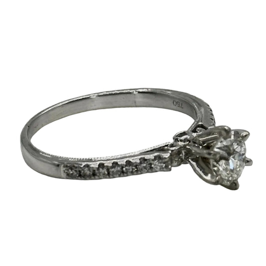 18k wg 6-Prong Rnd. Diamond Solitaire Ring W/filigree & Hidden Diamonds