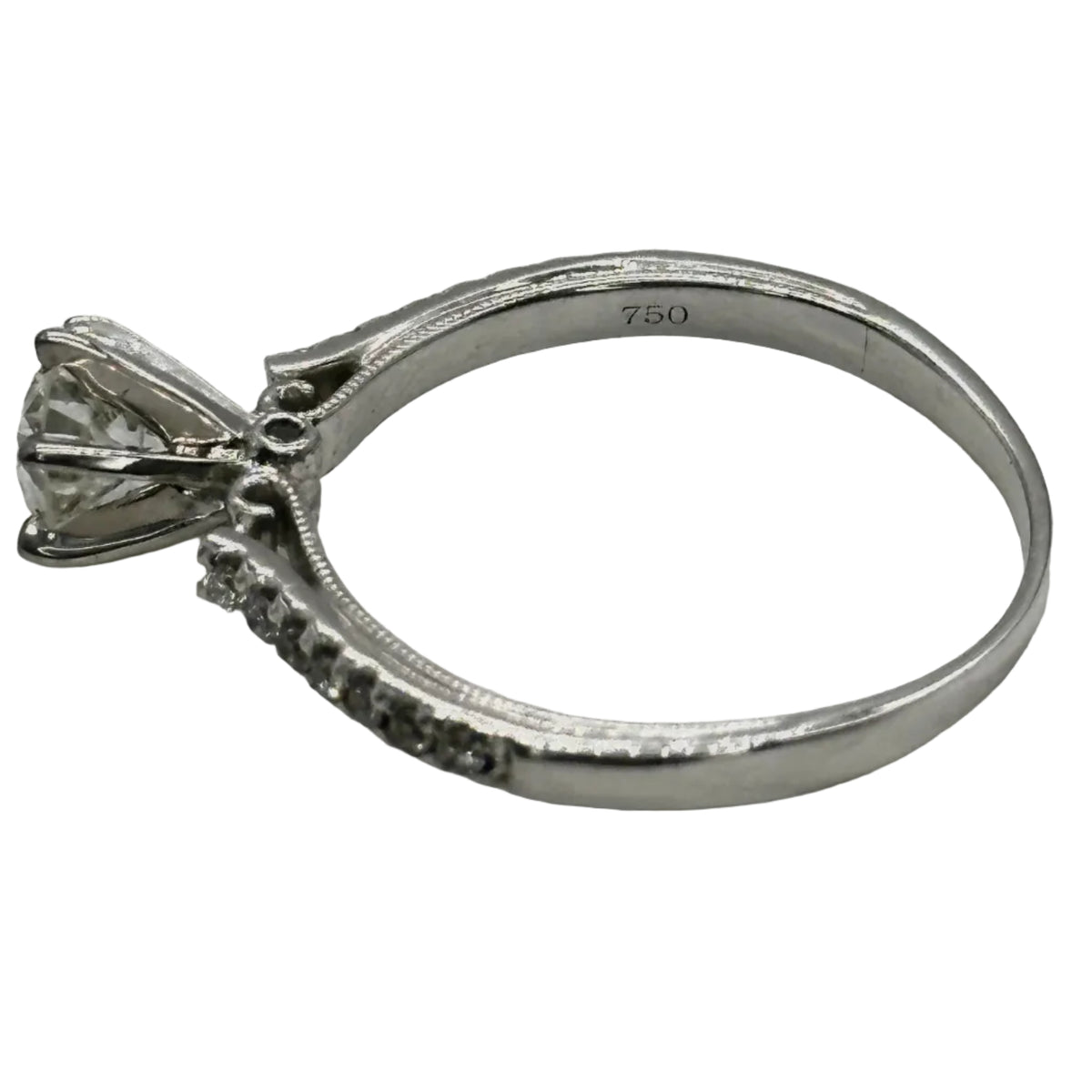 18k wg 6-Prong Rnd. Diamond Solitaire Ring W/filigree & Hidden Diamonds