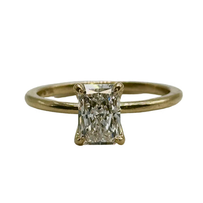 18k yg Lab Grown Rect. Modified brilliant Solitaire Ring w/Diamond Cert.