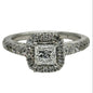 14k wg Princess Cut Center Diamond Halo Set Cathedral Band Ring