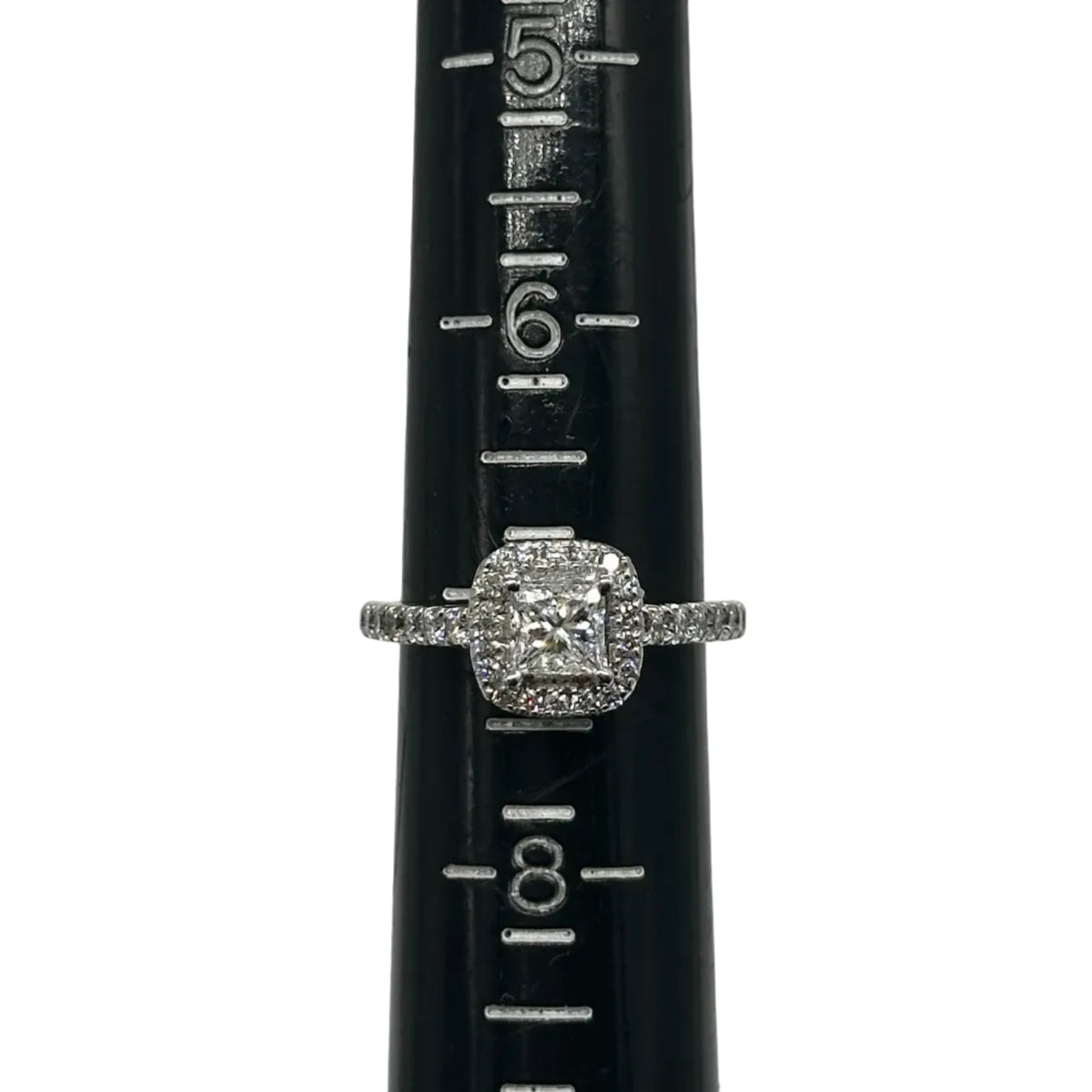 14k wg Princess Cut Center Diamond Halo Set Cathedral Band Ring
