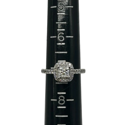 14k wg Princess Cut Center Diamond Halo Set Cathedral Band Ring