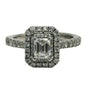 14k wg Vera Wang Emerald Center Double Halo Set Diamond Ring w/ 2 Hidden Princess Cut Blue Sapphires