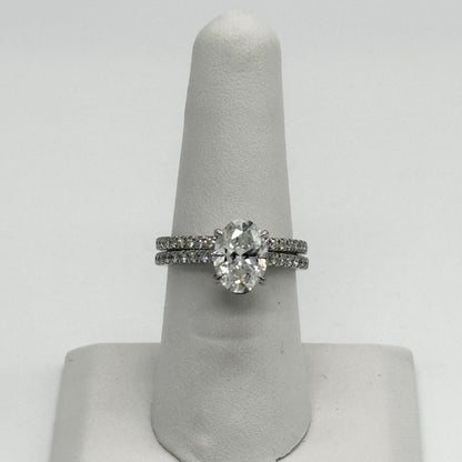 14k wg Oval Lab Diamond Two Band Wedding Set w/ Cert.