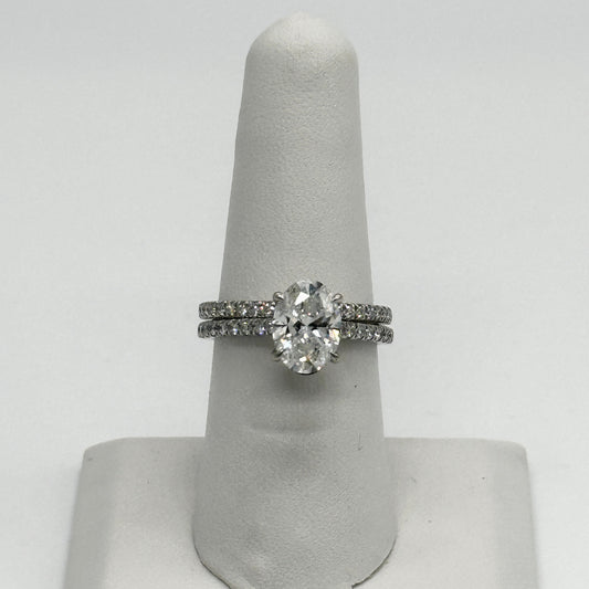 14k wg Oval Lab Diamond Two Band Wedding Set w/ Cert.