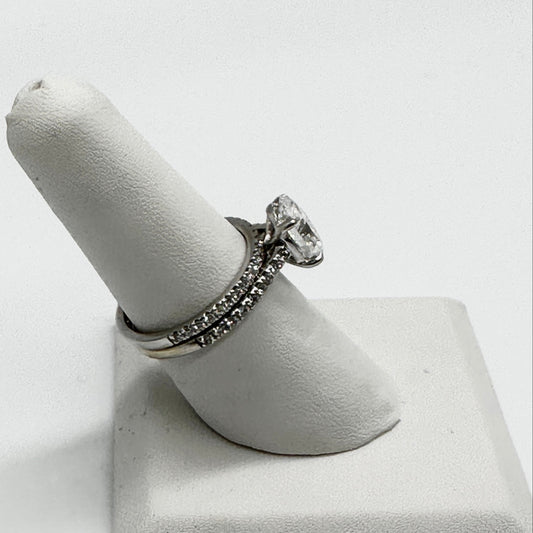 14k wg Oval Lab Diamond Two Band Wedding Set w/ Cert.
