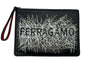 Salvatore Ferragamo Black & Red Leather Wristlet w/ Stitching Design