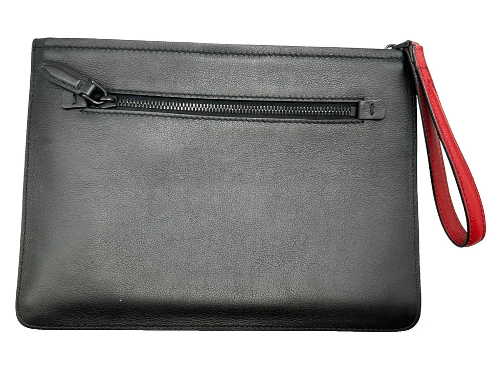 Salvatore Ferragamo Black & Red Leather Wristlet w/ Stitching Design