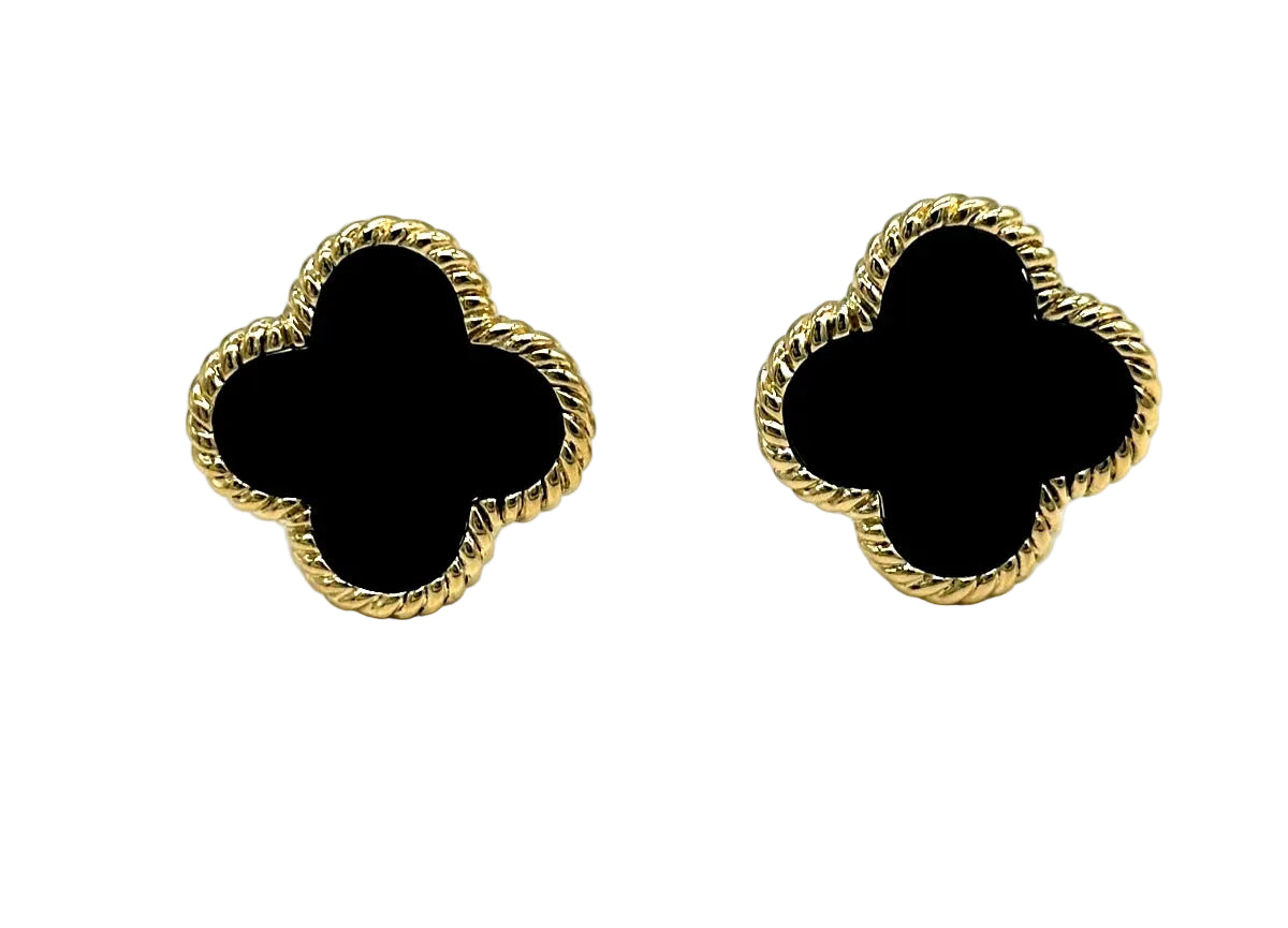 14k yg Black Onyx Clover Stud Earrings