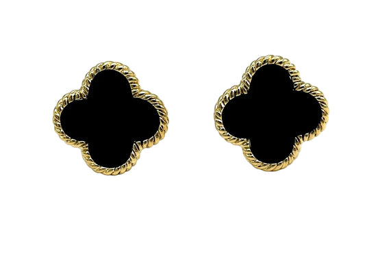 14k yg Black Onyx Clover Stud Earrings