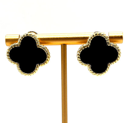 14k yg Black Onyx Clover Stud Earrings